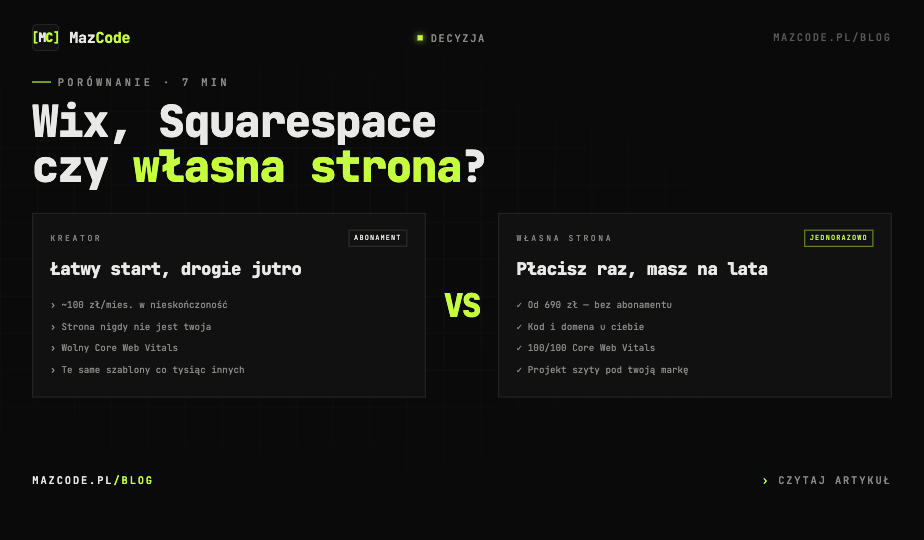 Wix, Squarespace czy własna strona — co wybrać i kiedy