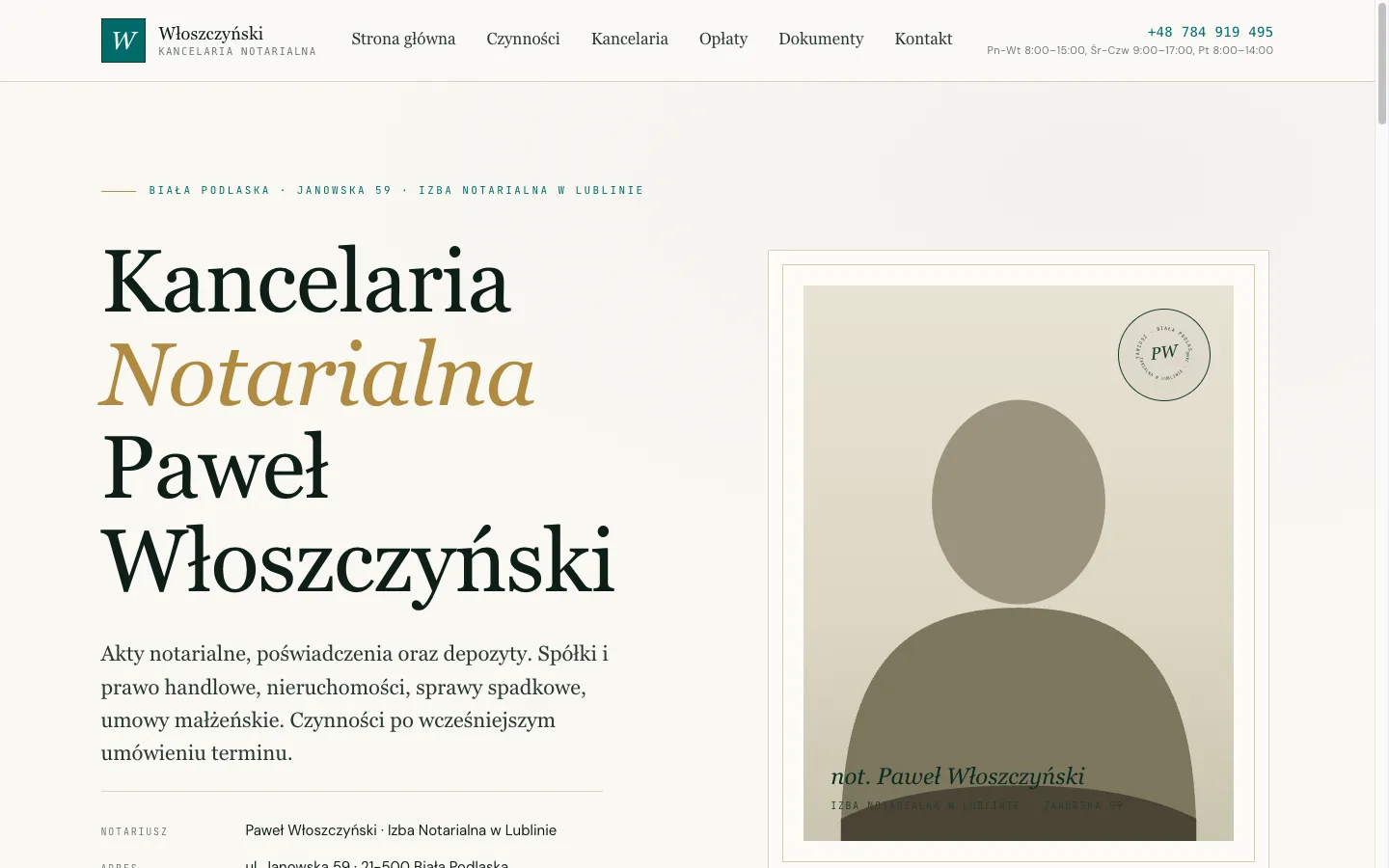 Zrzut strony Kancelaria Notarialna Włoszczyński